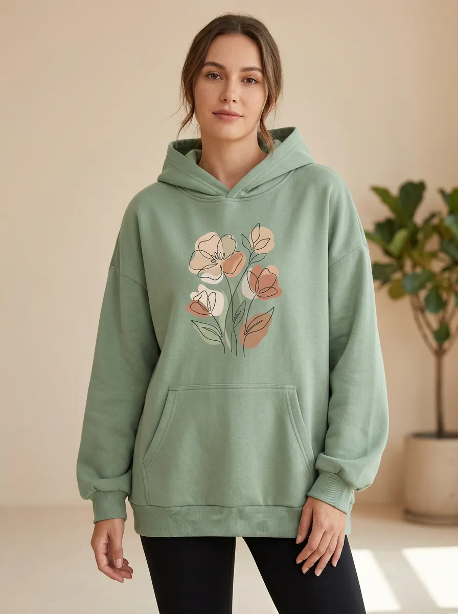 Relaxed Floral Line Art Hoodie