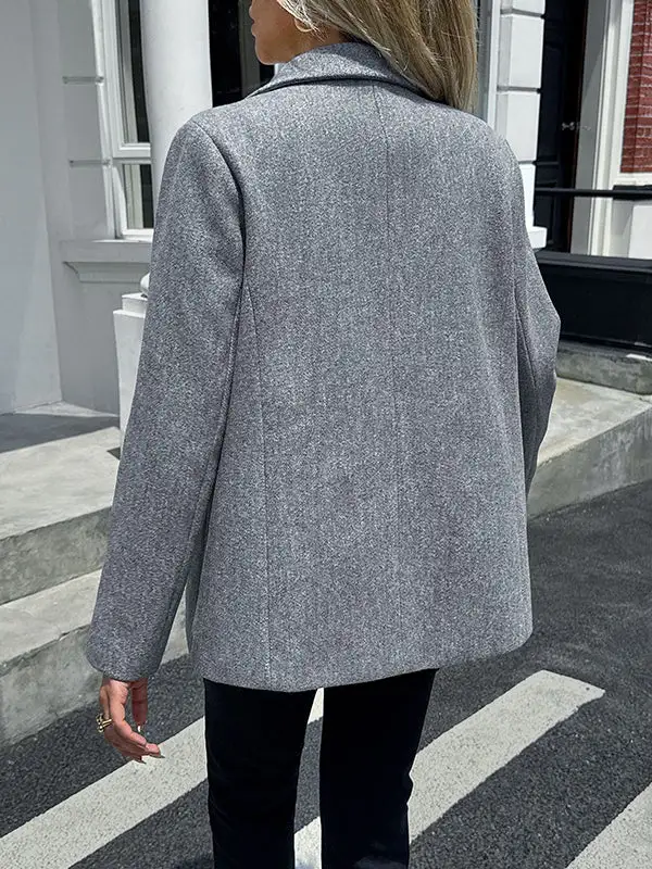 Long Sleeve Button Front Pocket Solid Color Notched Jacket