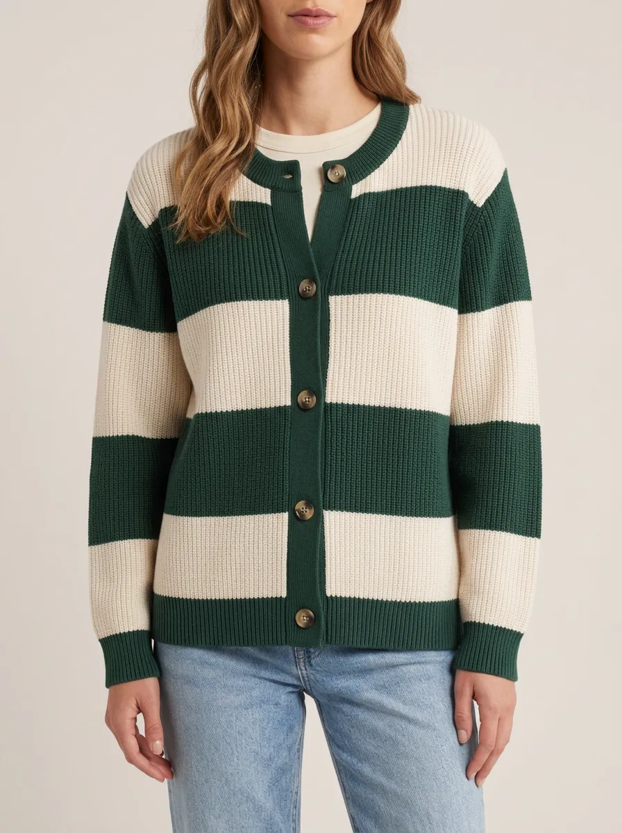 Classic Casual Distinctive Rugby Striped Knit Cardigan