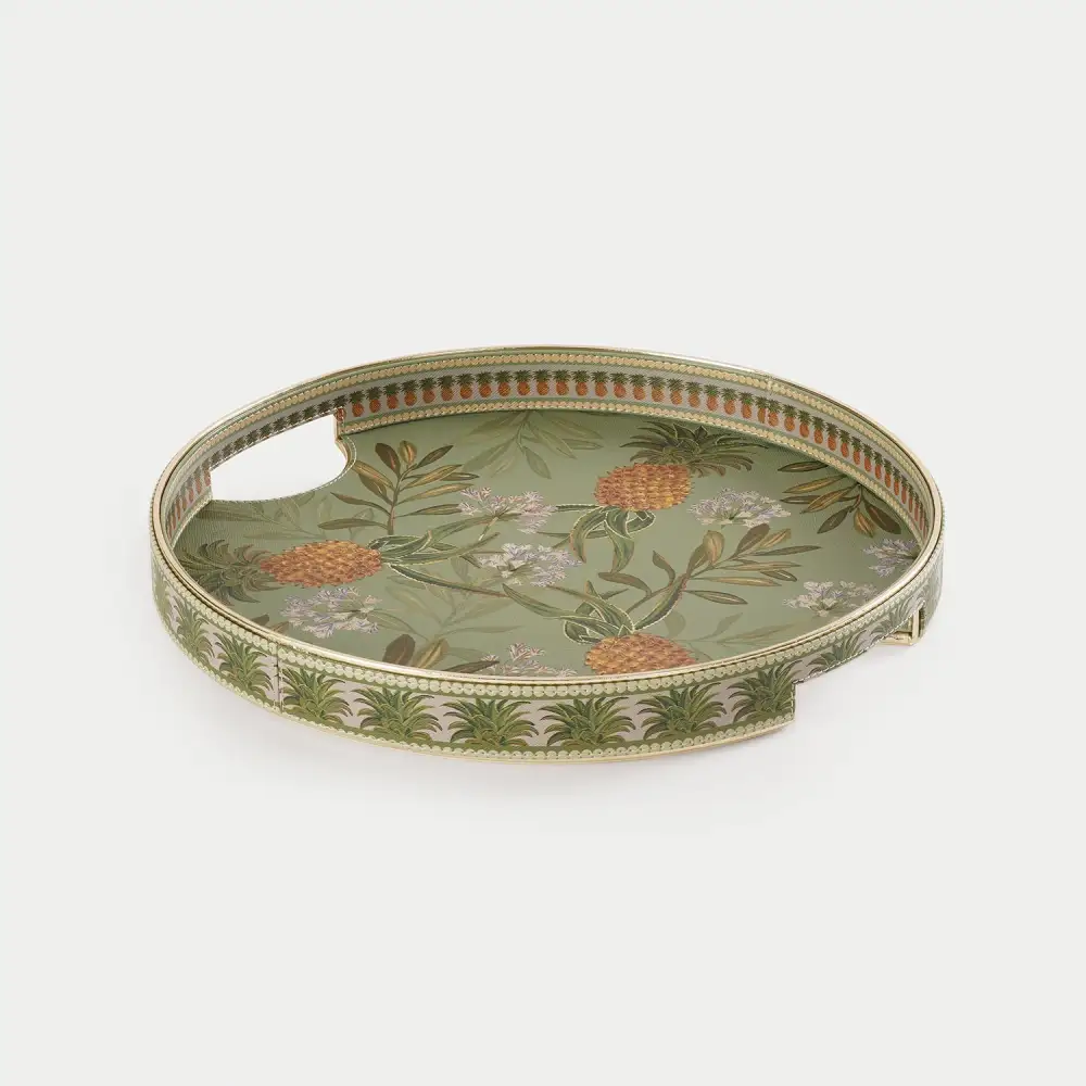 Green Round Faux Leather Tray