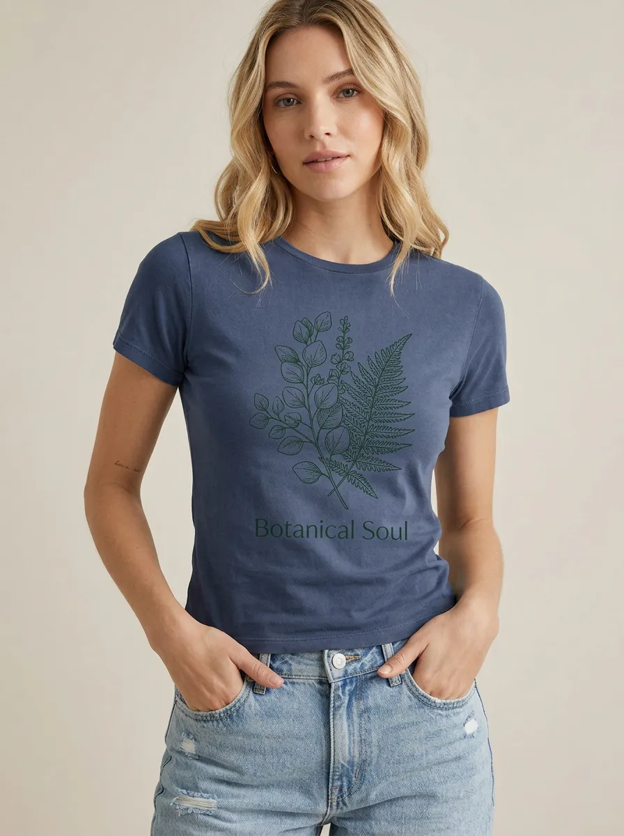 Women's Botanical Nature Lover Fern Leaf Printed T-shirt