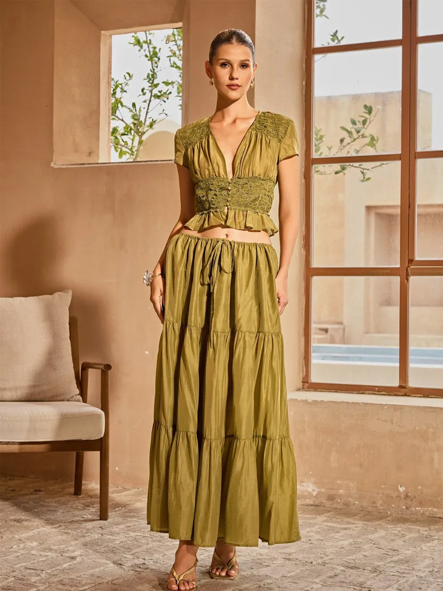 Antonella Plunge Neck Skirt Set