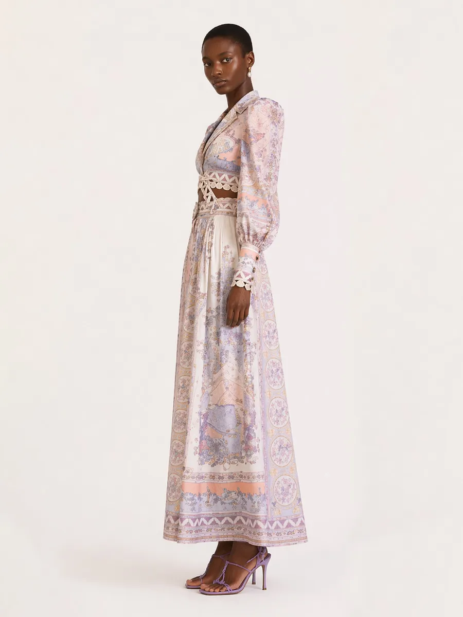 Natalie Long-Sleeve Printed Long Skirt Set