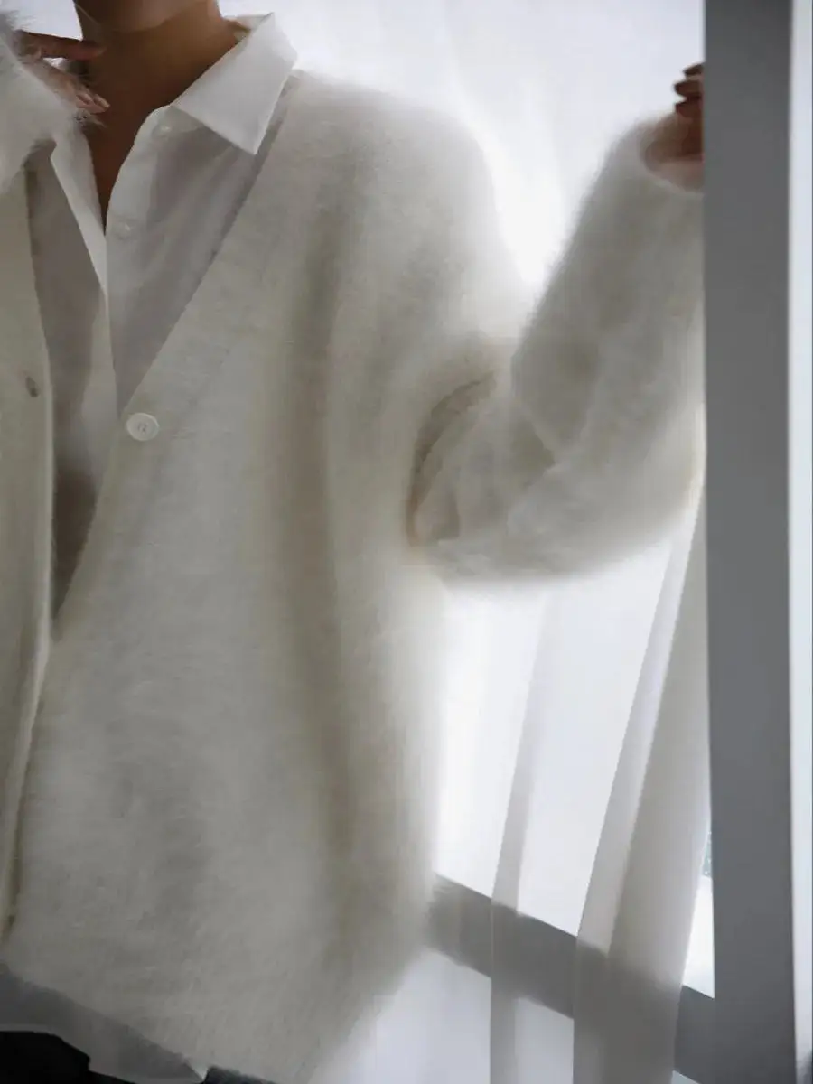 Button Down Fuzzy Long Sleeve Cardigan