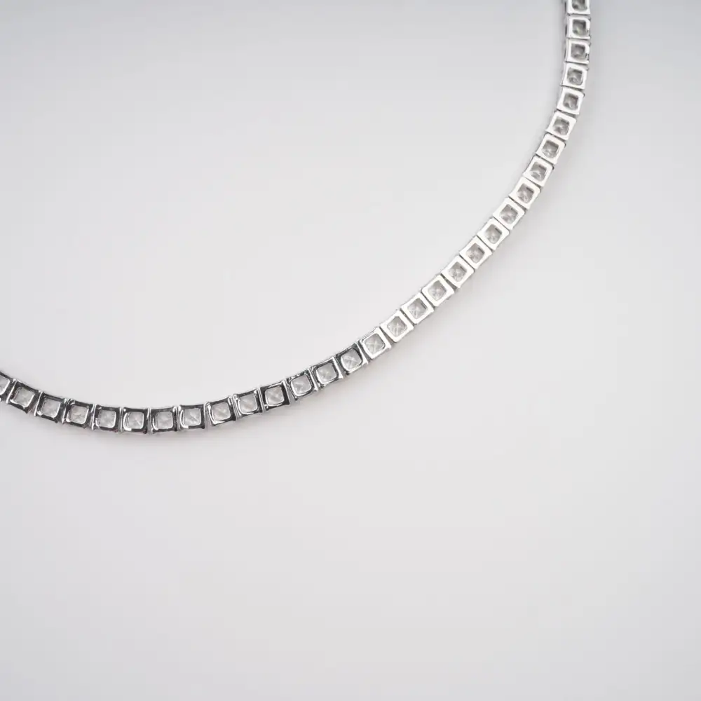 Silver Tone Square Cut Crystal Embellished Necklace
