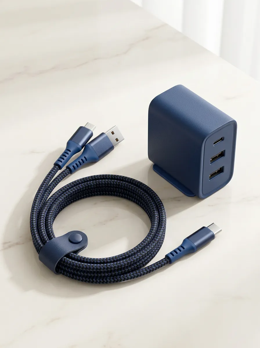 Navy Braided Charging Adapter and Cable Set