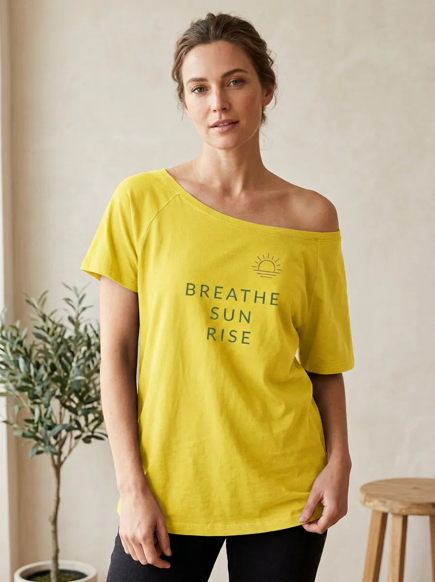 Women's Yoga Wellness Breathe Sun Rise Printed T-shirt
