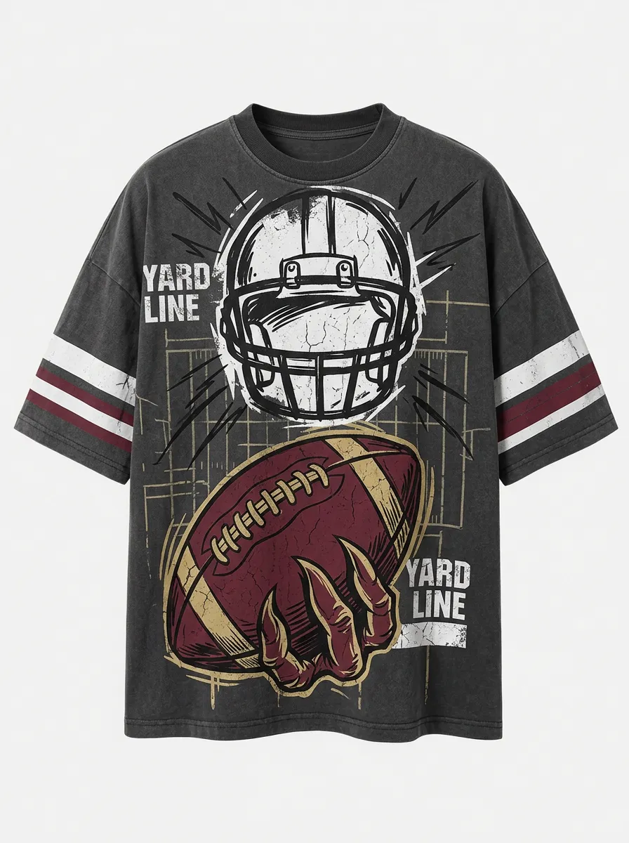 Men's American Football Yard Line Helmet Ball Printed T-shirt