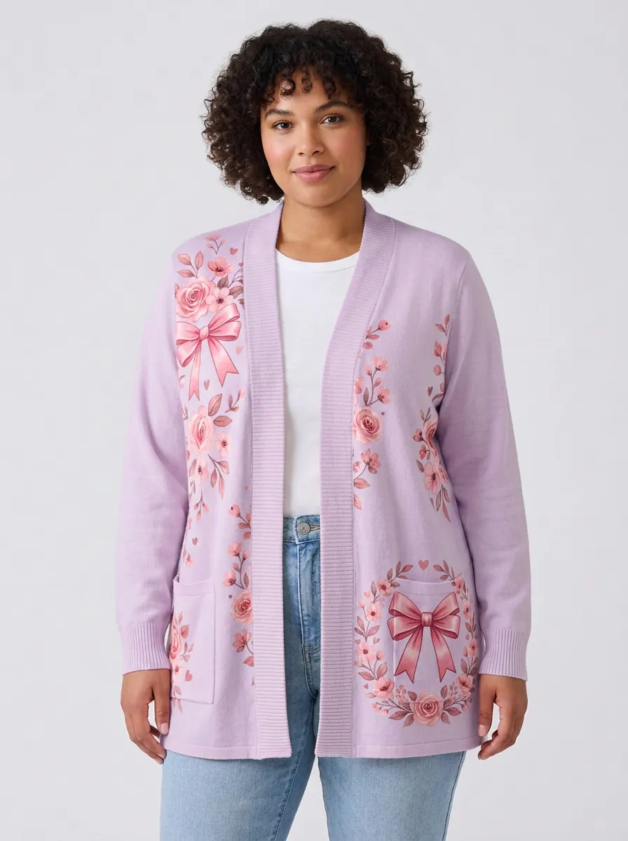 Women's Breast Cancer Awareness Pink Ribbon Floral Printed Cardigan