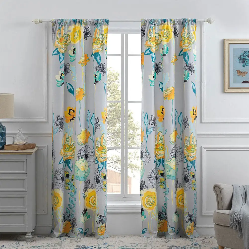 Polyester Watercolor Curtain Panel Pair