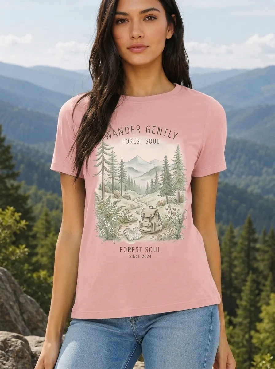 Women's Nature Hiking Forest Soul Backpack Printed T-shirt