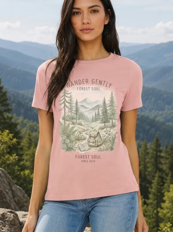 Women's Nature Hiking Forest Soul Backpack Printed T-shirt