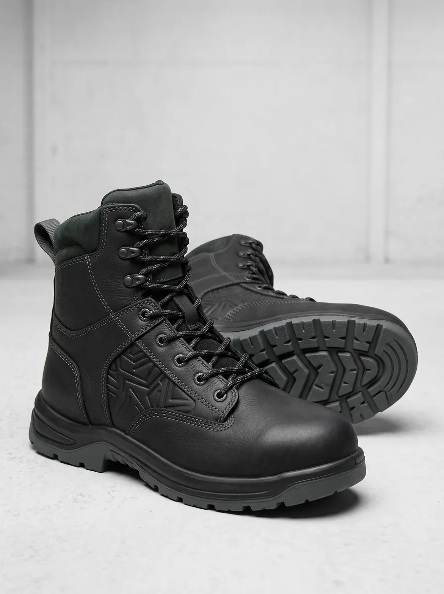 Unisex Geometric Pattern Leather Print Work Boots