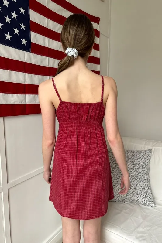 Red White Plaid Lace Dress