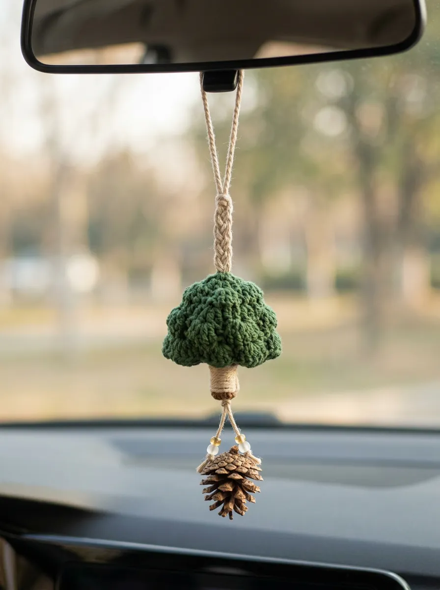 Crochet Pine-Tree Rearview Mirror Hanging Ornament