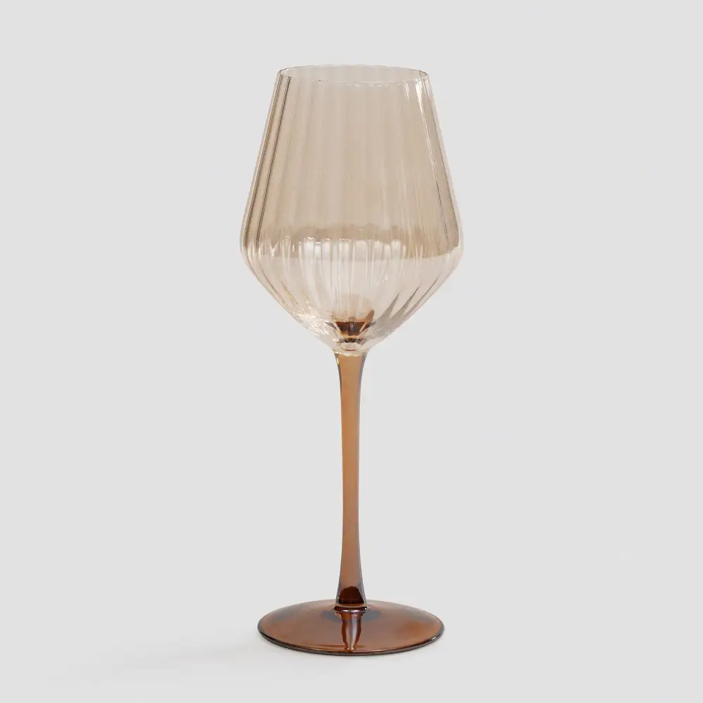 Amber Ribbed Wine Glass Set