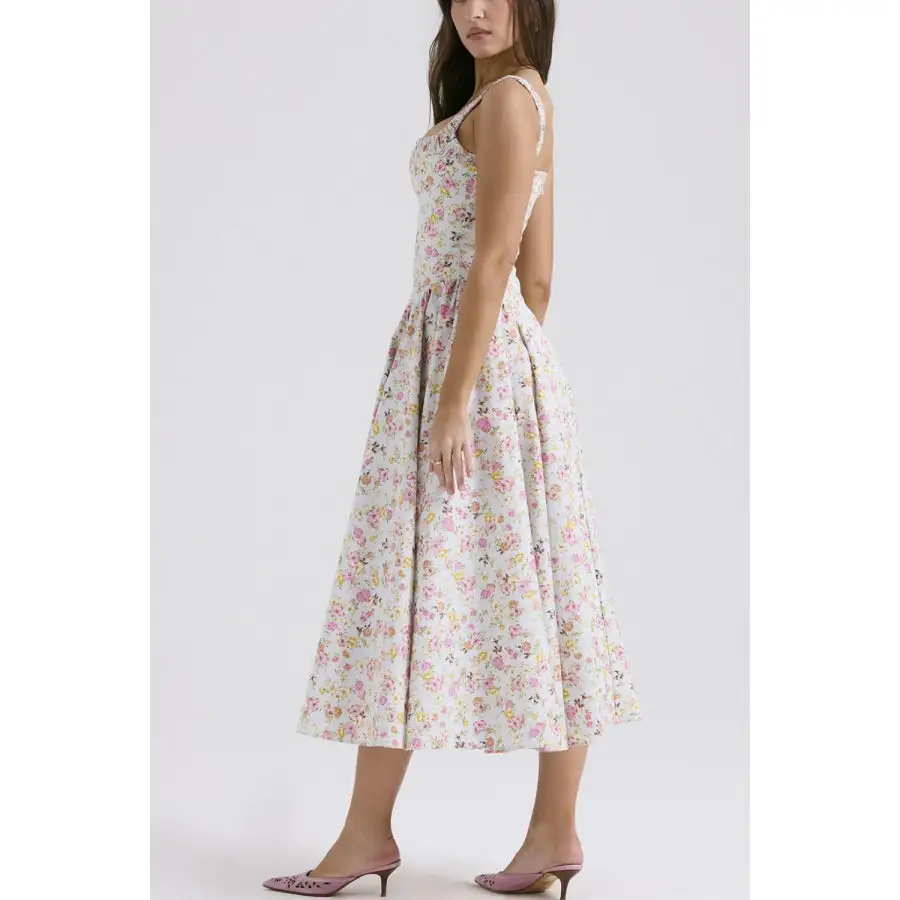 Neck Square Neck Wide Strap Midi Dress