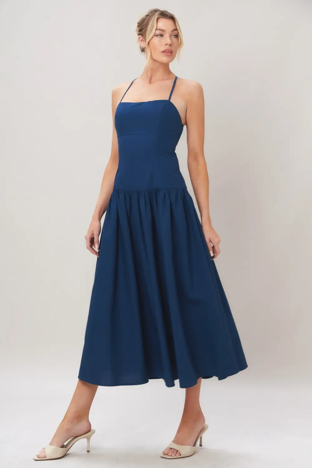 Linen-Blend Midi Dress