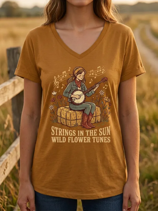 Vintage-Inspired Banjo Custom Country Music V-Neck T-Shirt