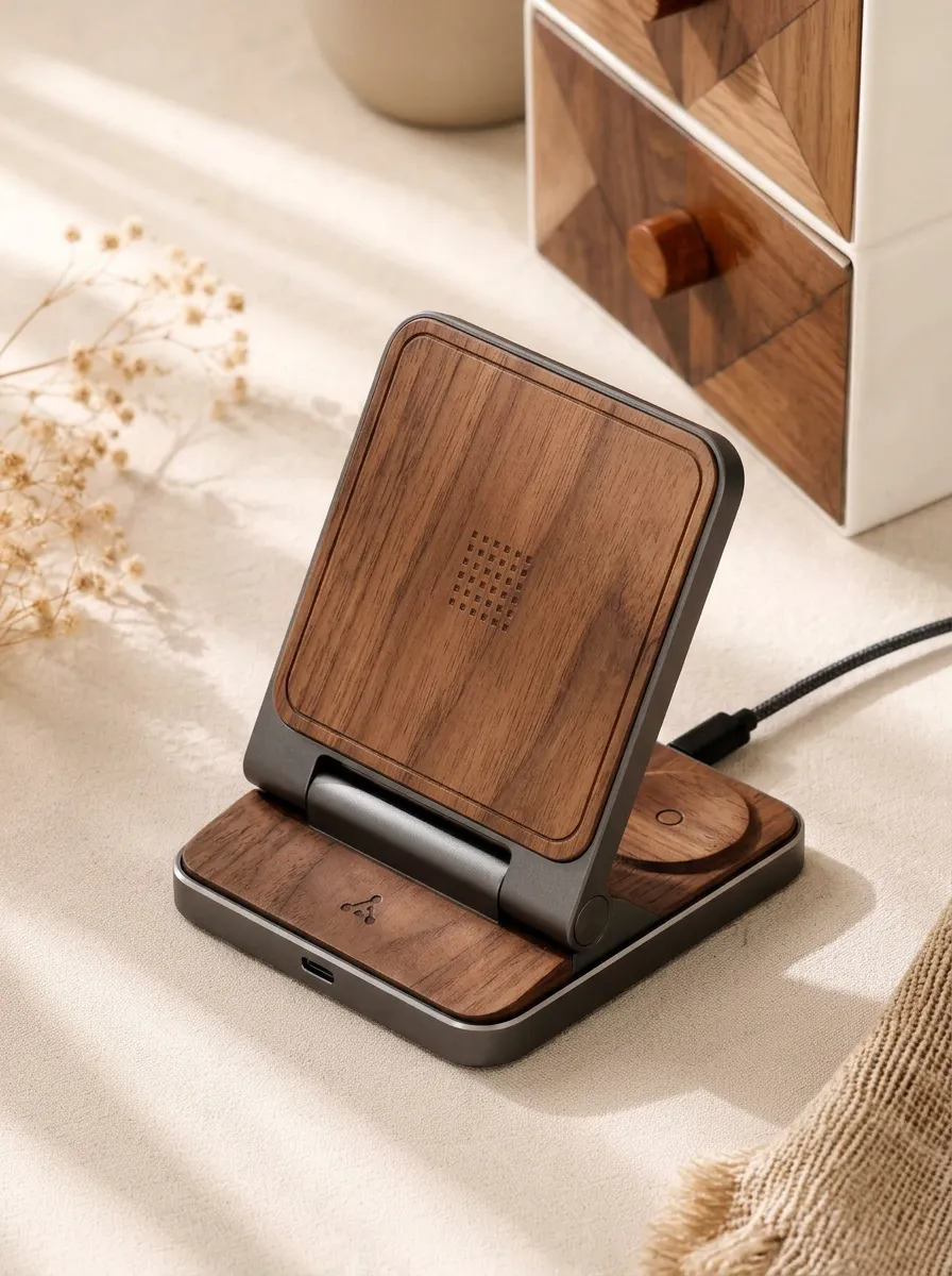 Tech Enthusiast Minimalist Walnut Wood Grain Printed Charger