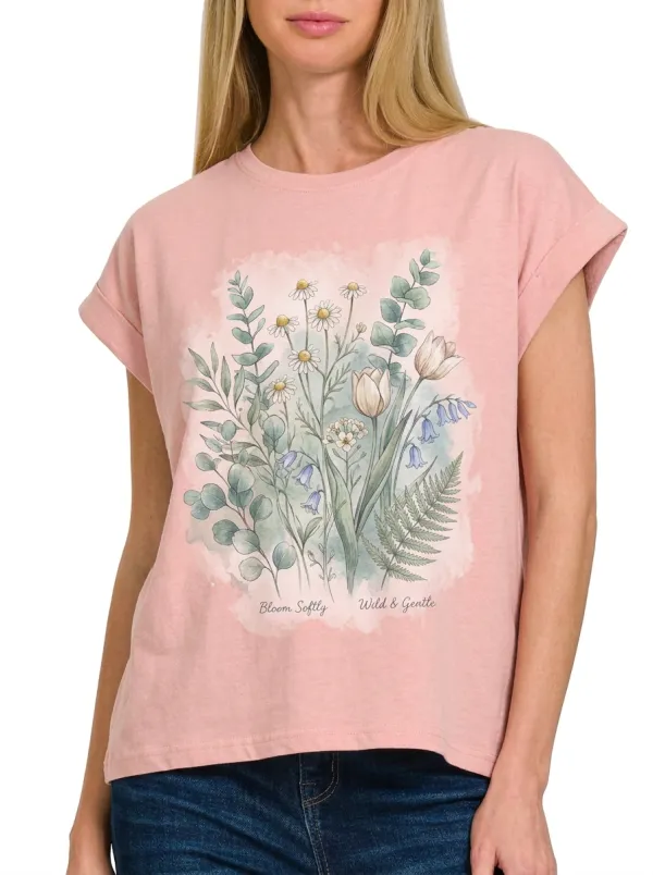 Women's Botanical Nature Lover Wildflower Printed T-shirt