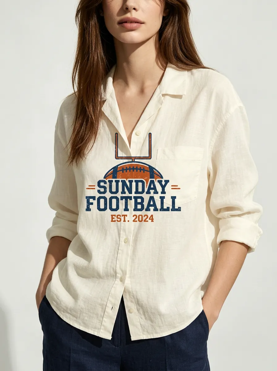 Women's Sunday Football Goalpost Printed Button-down Shirt