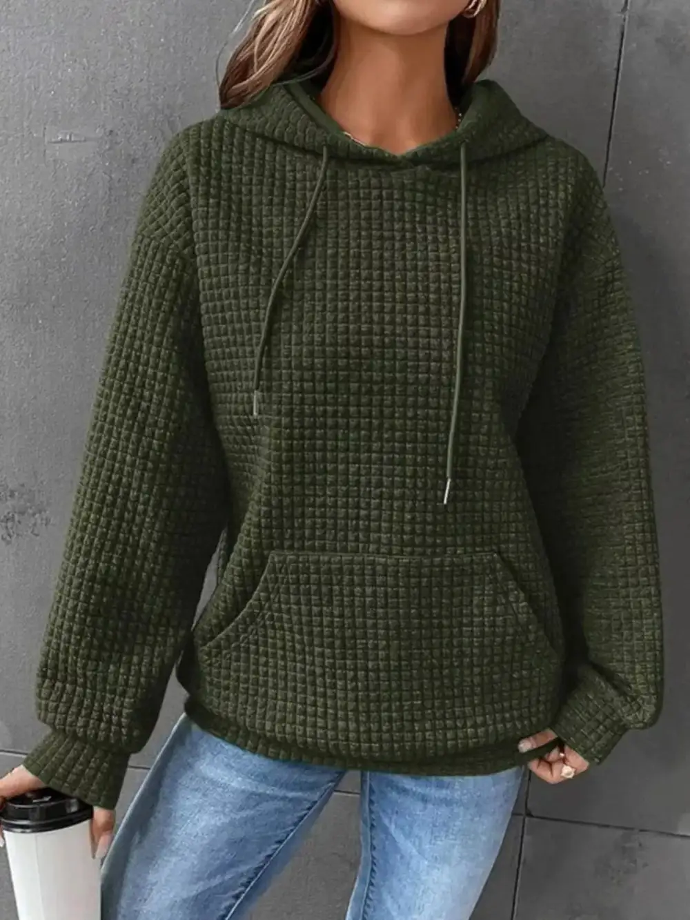 Textured Kangaroo Pocket Hoodie