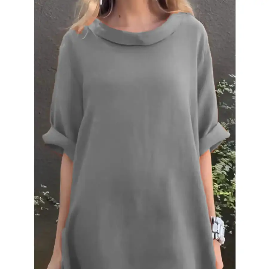 Full Size Casual Loose Fit Round Neck Midi Dress Plus Size