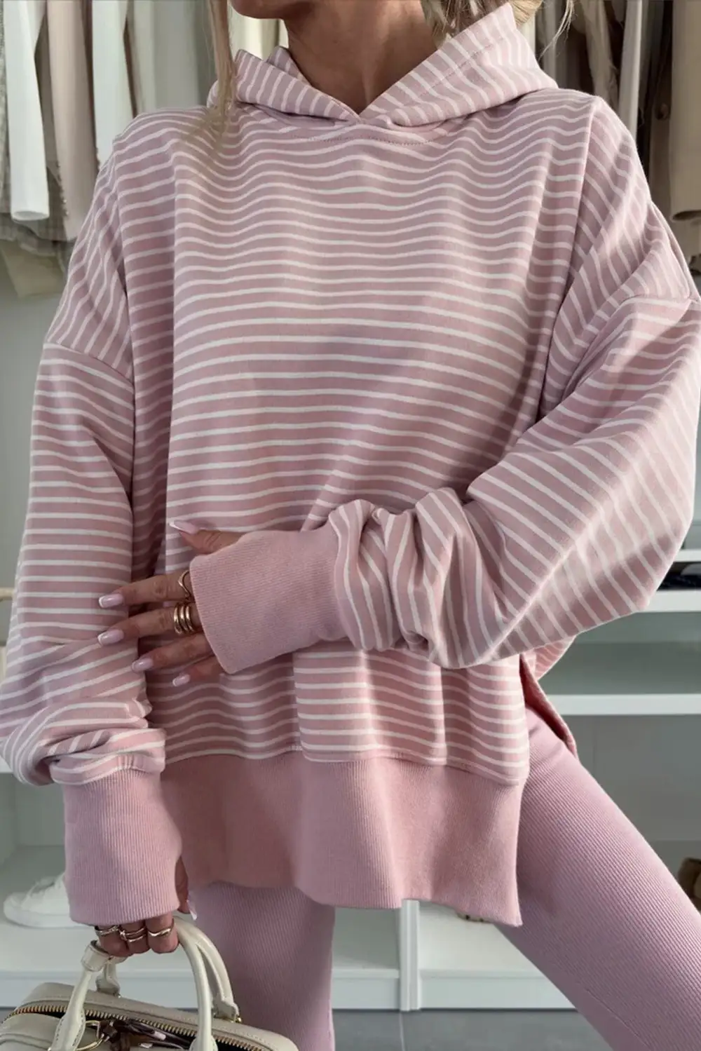Drop-Shoulder Relaxed-Fit Striped Hoodie