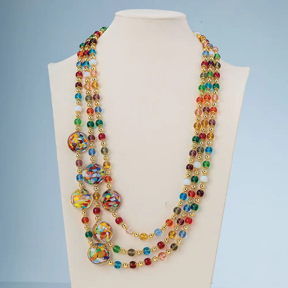 Layered Glass Bead Strand Necklace
