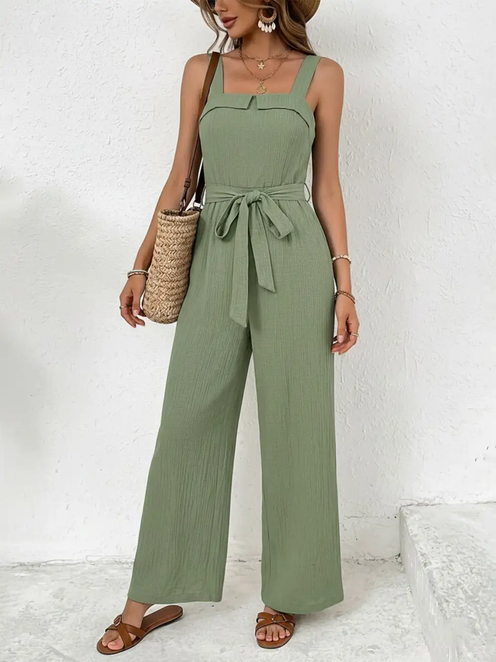 Tie Waist Wide Leg Jumpsuit