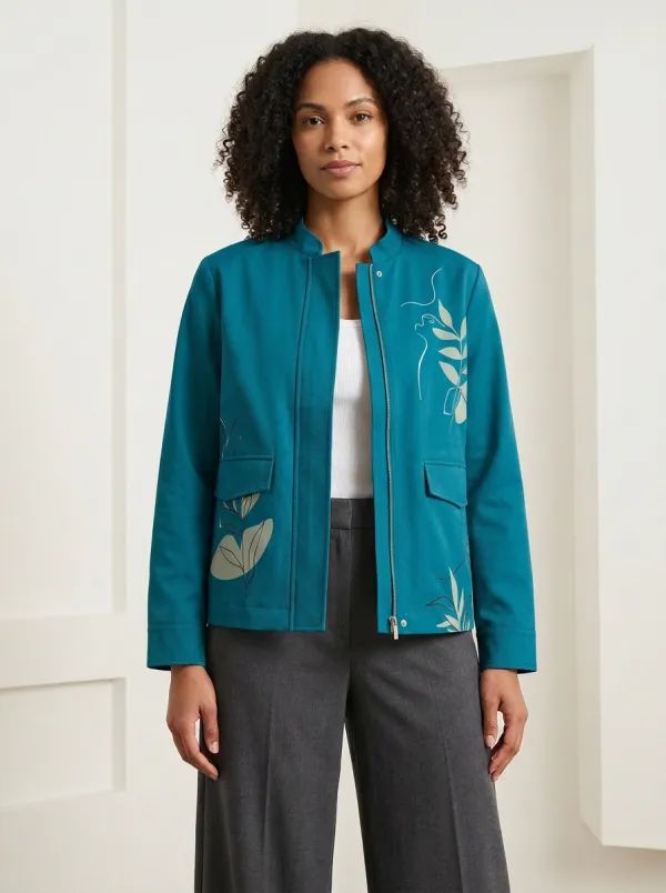 Women's Camden Minimalist Botanical Line-Art Pattern Jacket