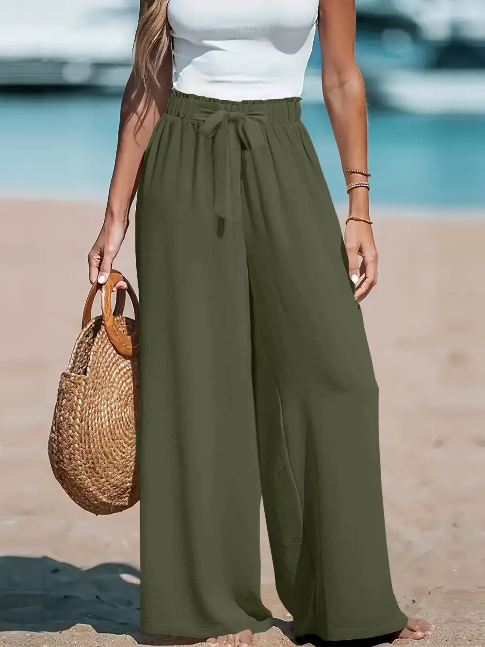 Full Size Drawstring Waist Wide Leg Pants Plus Size