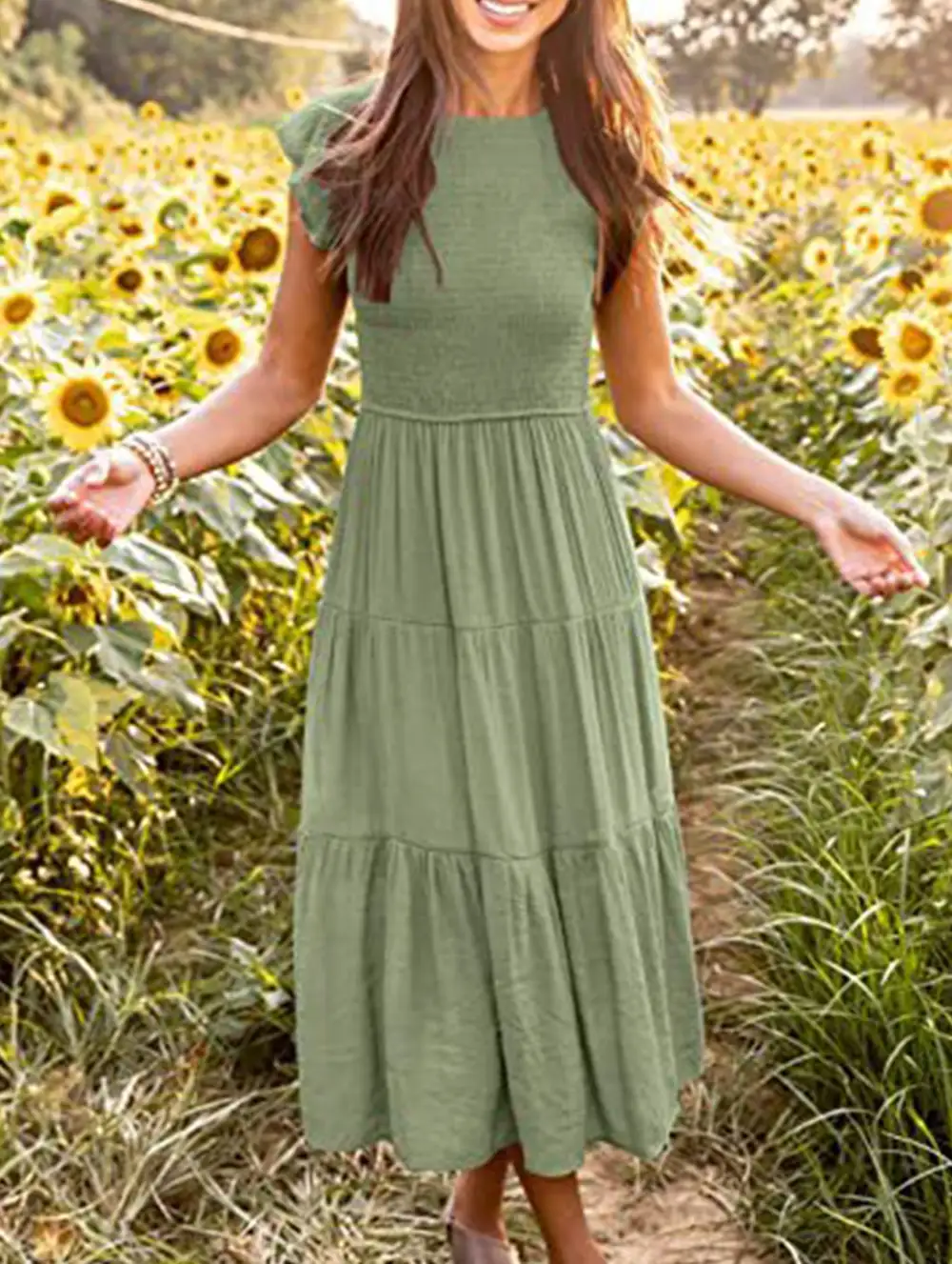 Flutter Sleeve Tiered Mini Dress