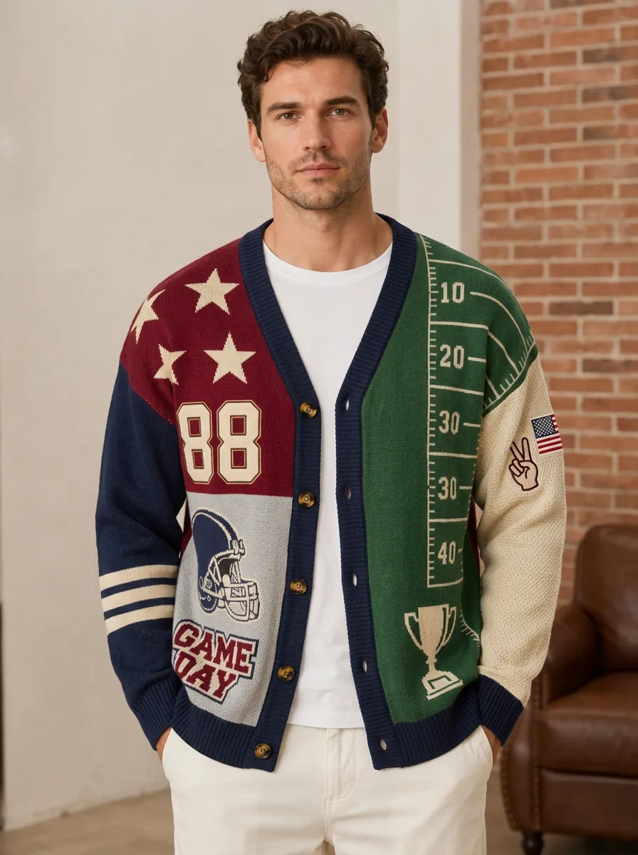 Men's Football Game Day Helmet Trophy Cardigan