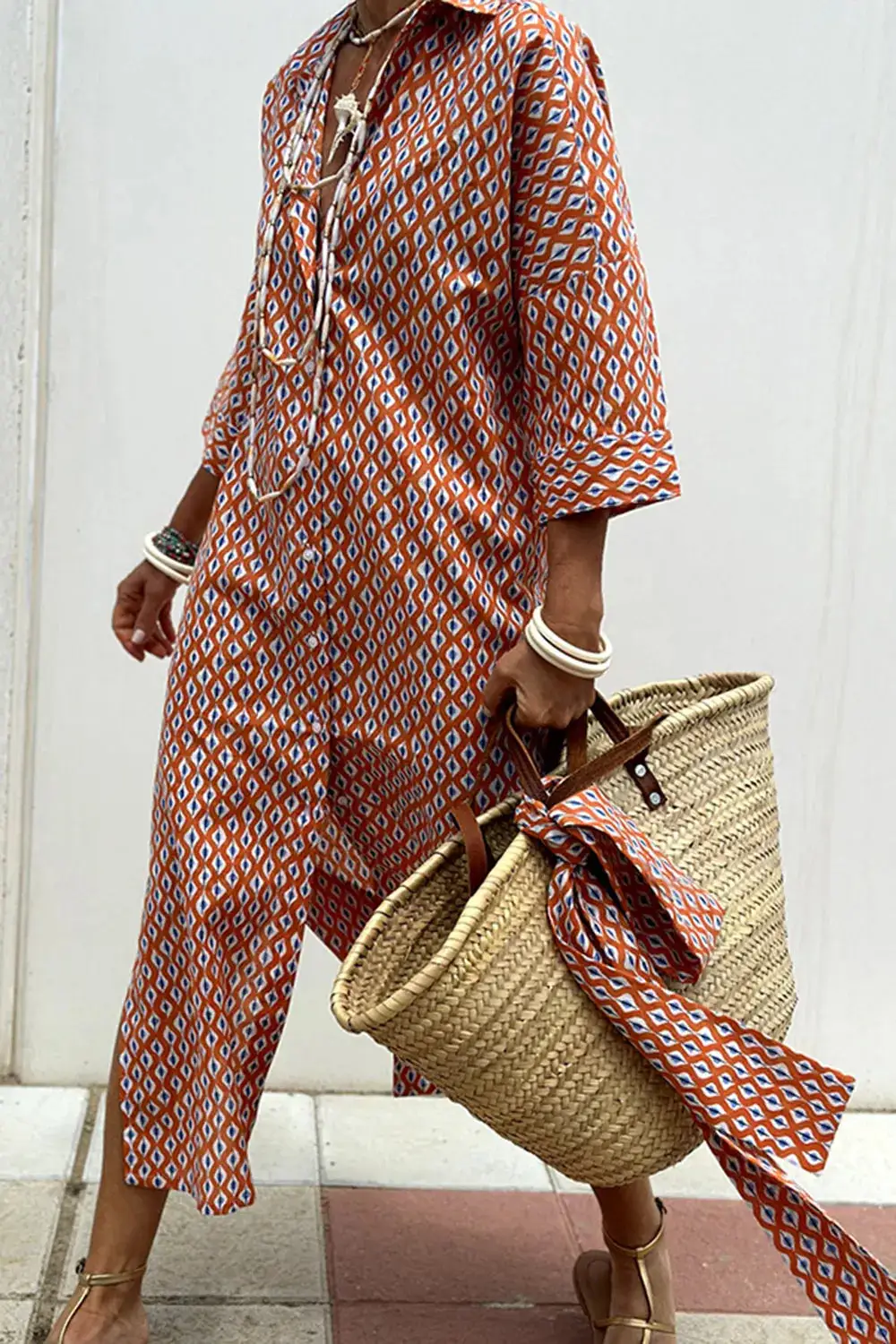 Three-Quarter-Sleeve Casual Dress