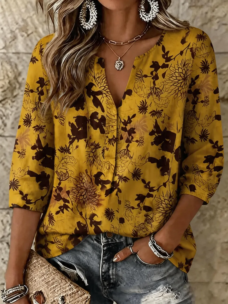 Women's Women's Cotton And Linen Printed Top