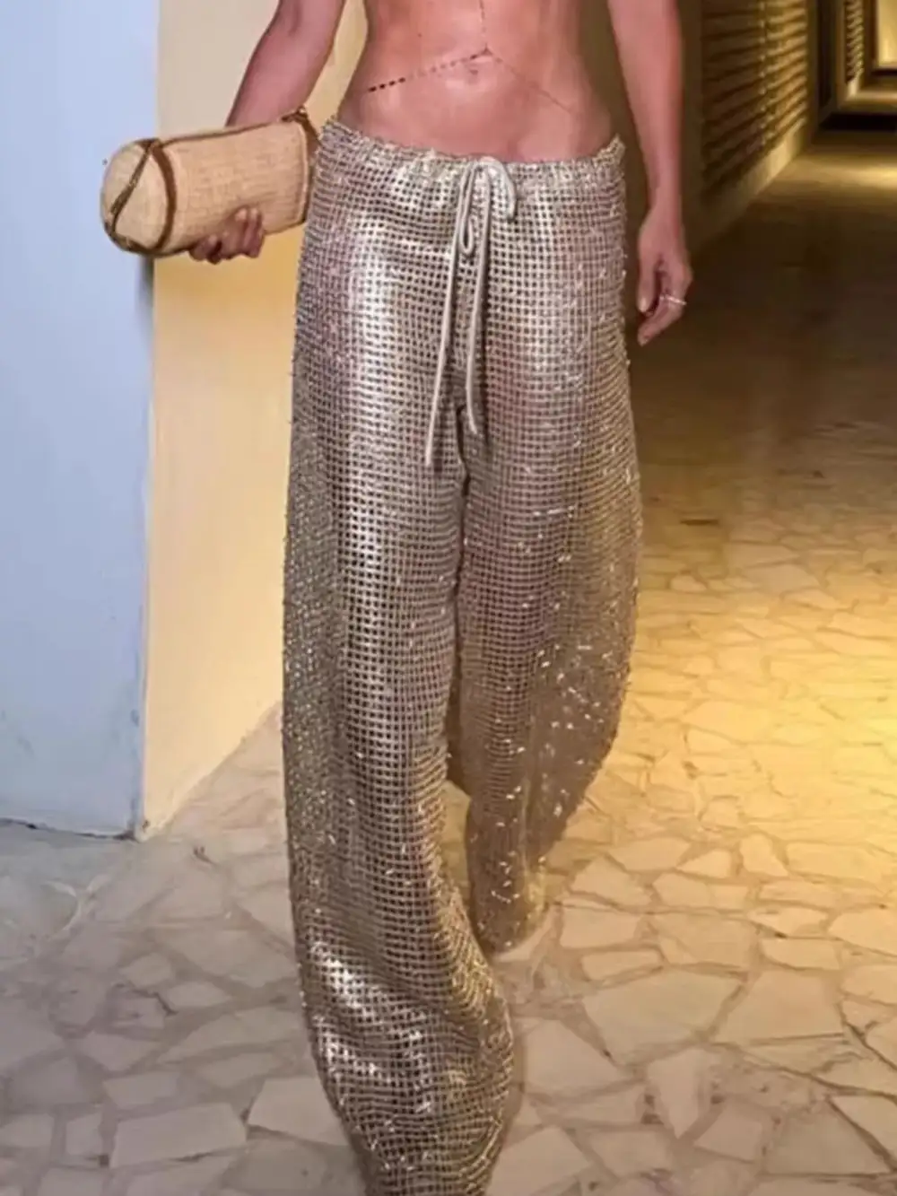 Sequin Wide Leg Drawstring Pants