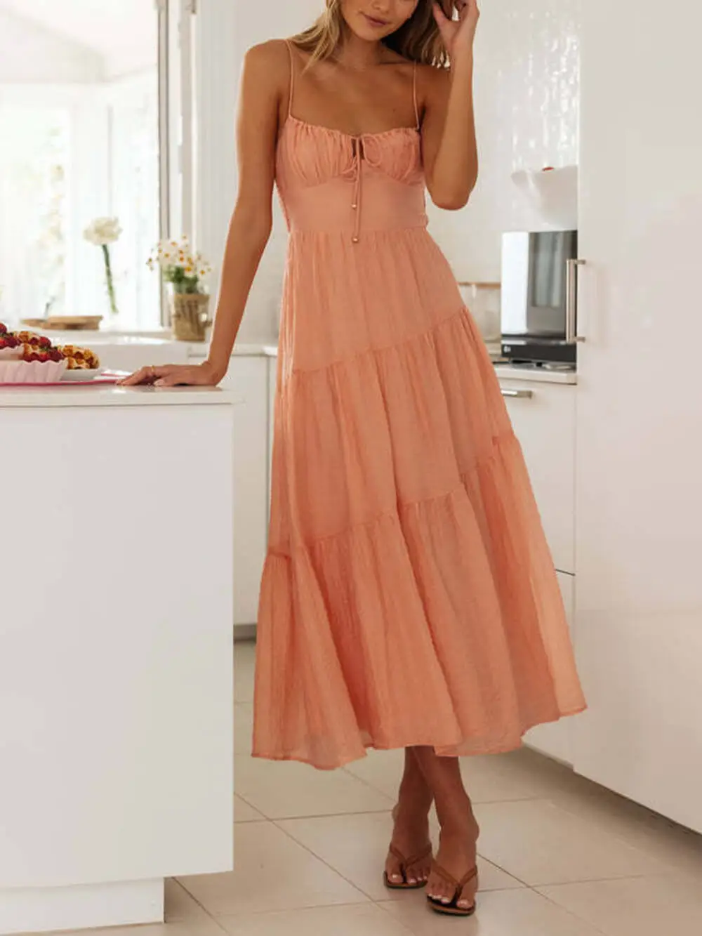 Open Back Lace Up Sleeveless Patchwork Midi Dress