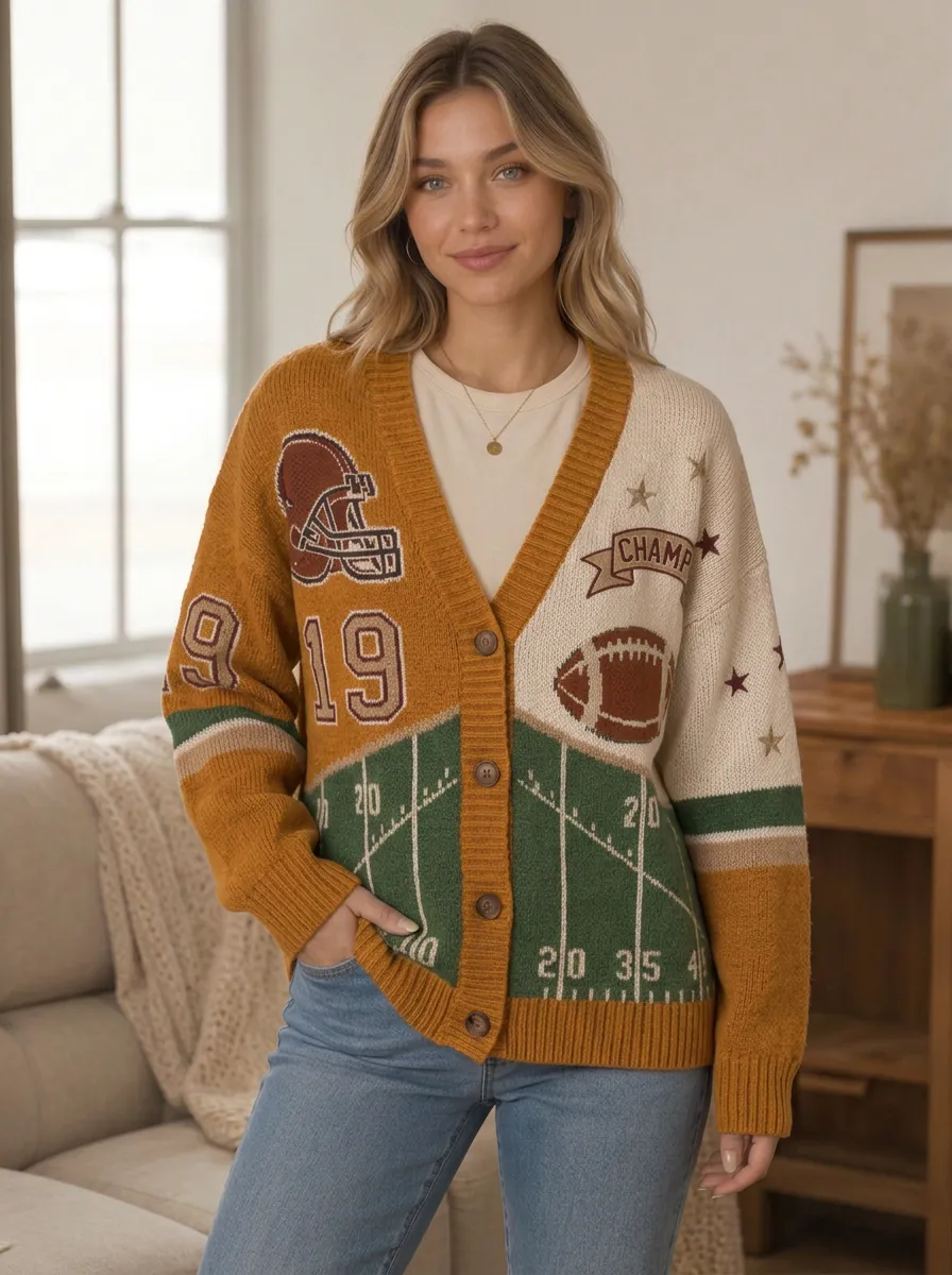 Women's Bold Gridiron Helmet Ball Field Knit Cardigan