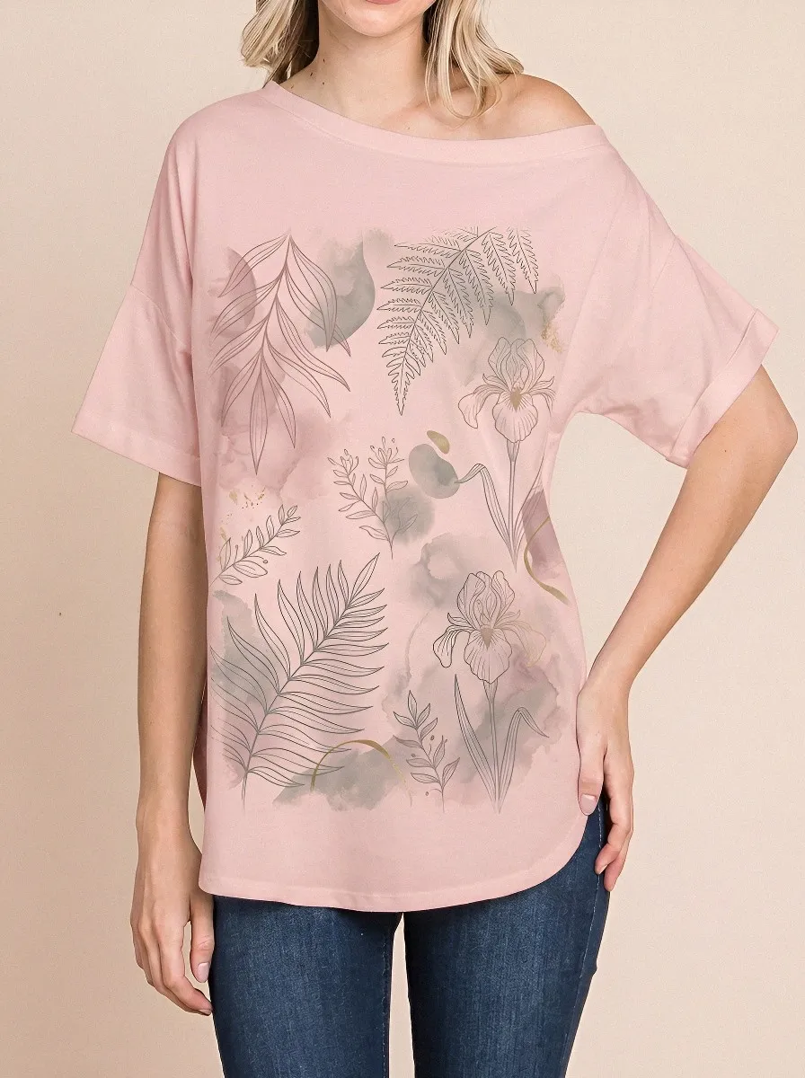 Women's Botanical Nature Lover Watercolor Floral Printed T-shirt