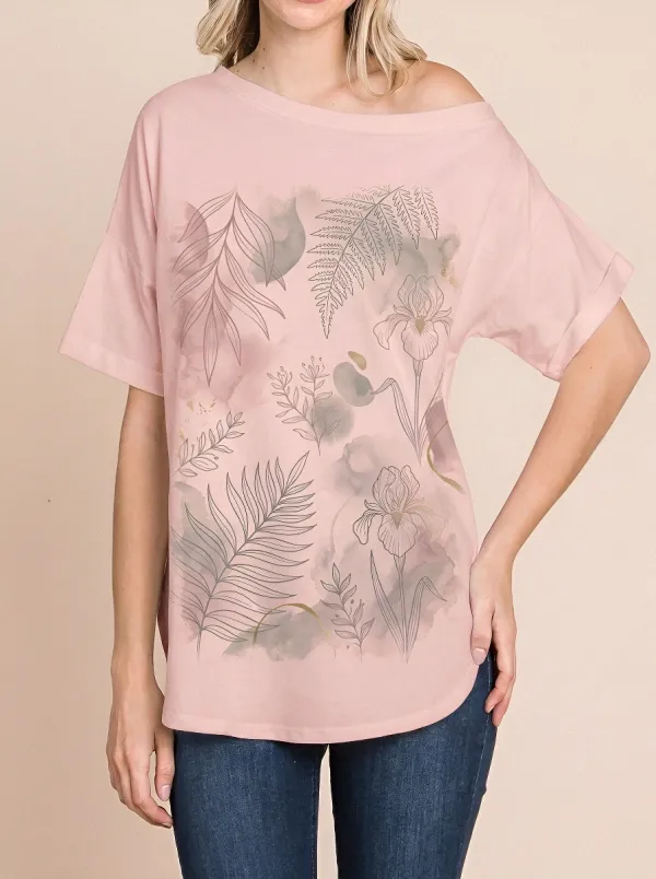 Women's Botanical Nature Lover Watercolor Floral Printed T-shirt