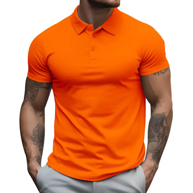 Men's Athletic Fitted Pique Polo Shirt Short-sleeved With Hidden Button Placket