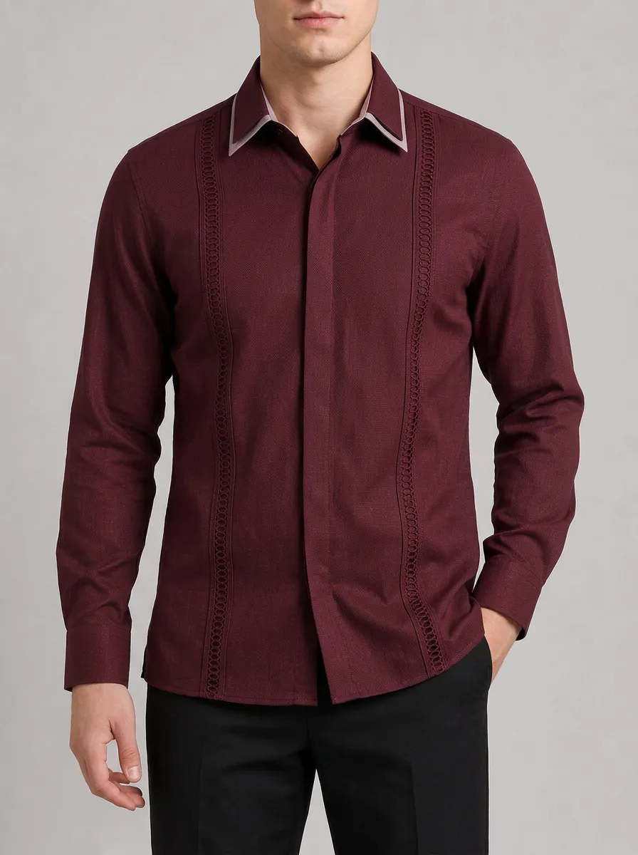 Men's Guayabera-Inspired Long Sleeve Shirt