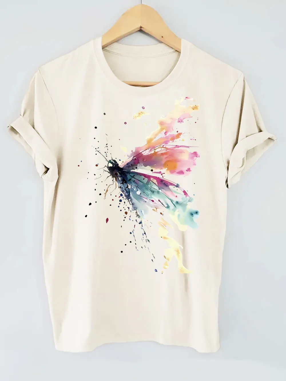 Vibrant Watercolor Butterfly Print T-Shirt