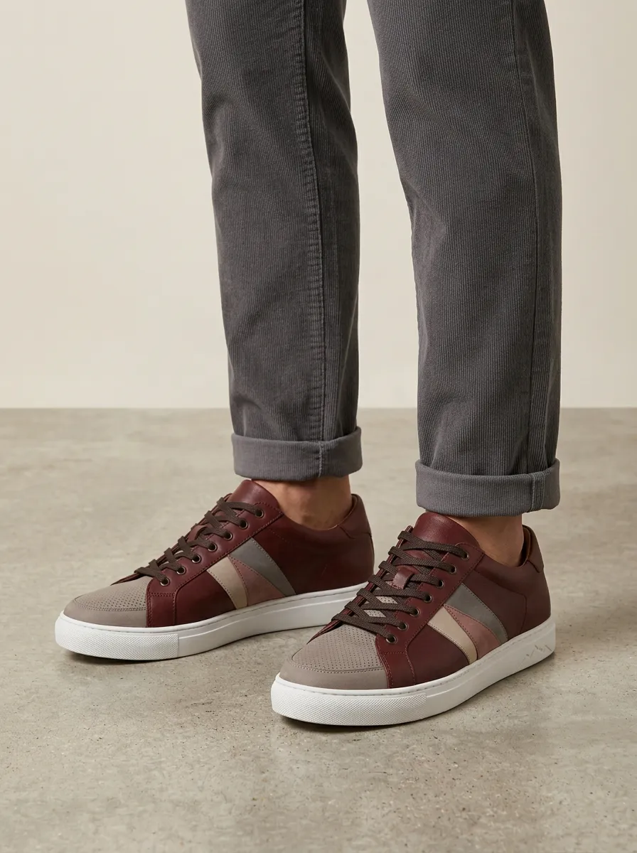 Men's Casual Colorblock Perforated Leather Sneakers