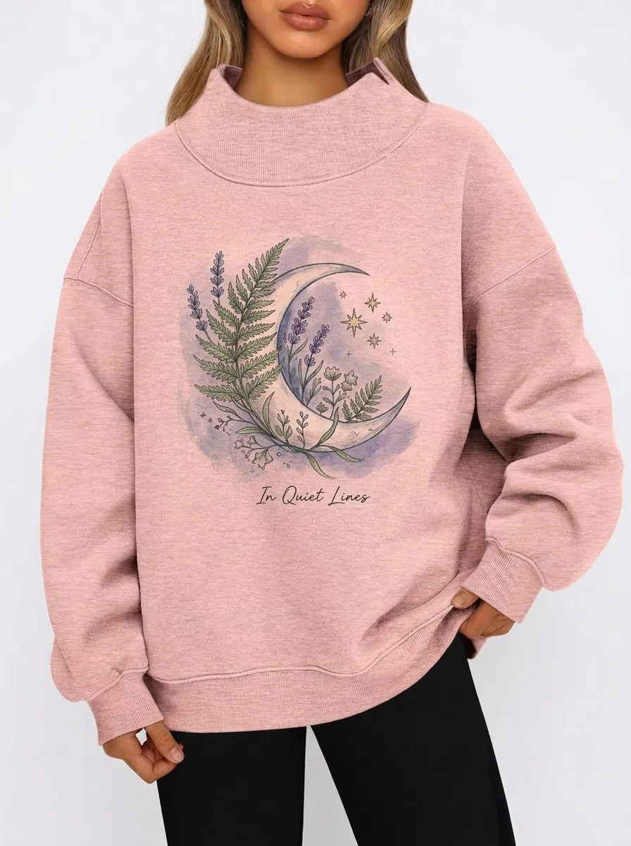 Women's Celestial Botanical Moon Fern Printed Sweatshirt