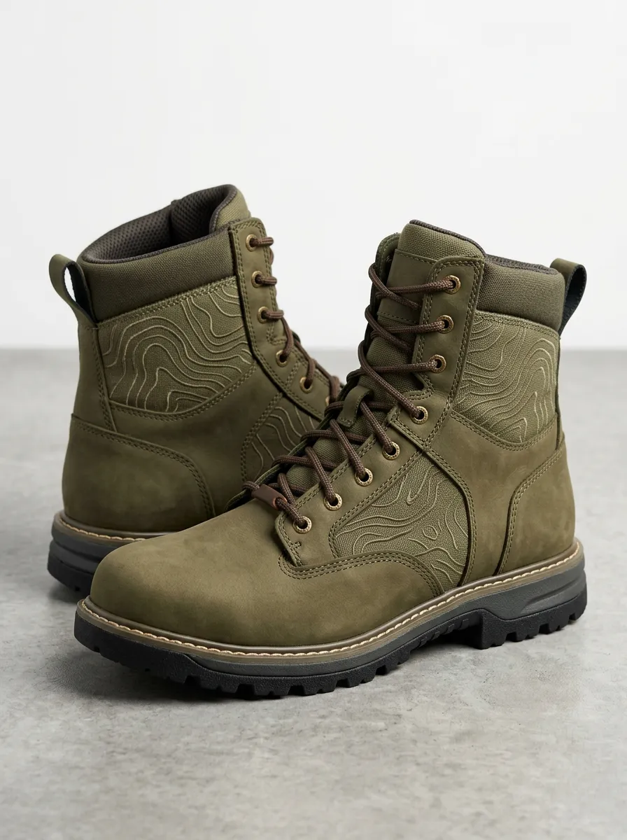 Unisex Clean-Lined Outdoor Enthusiast Topographic Map Print Work Boots
