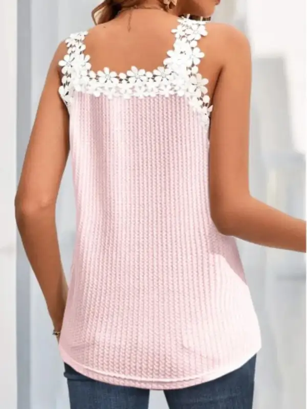 Lace Detail V-Neck Tank With Sheer Detail