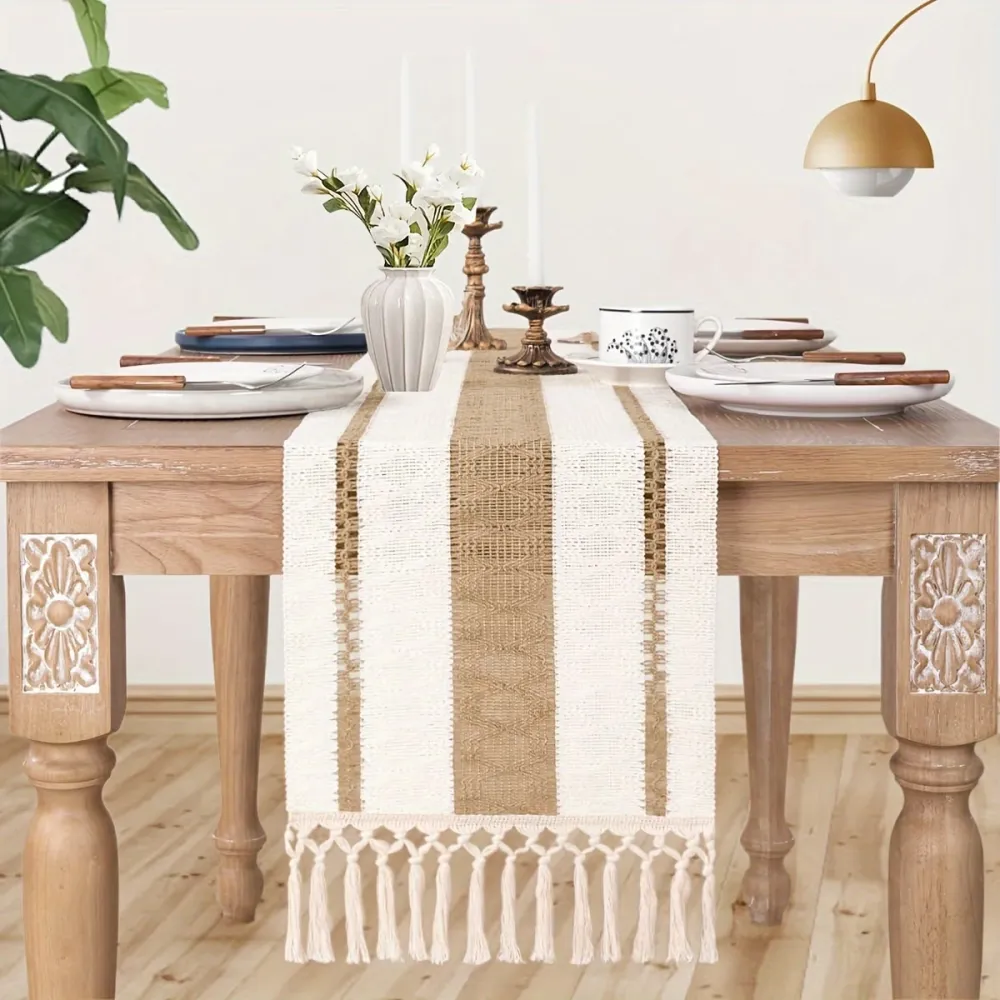 Boho Fringe Stripe Table Runner